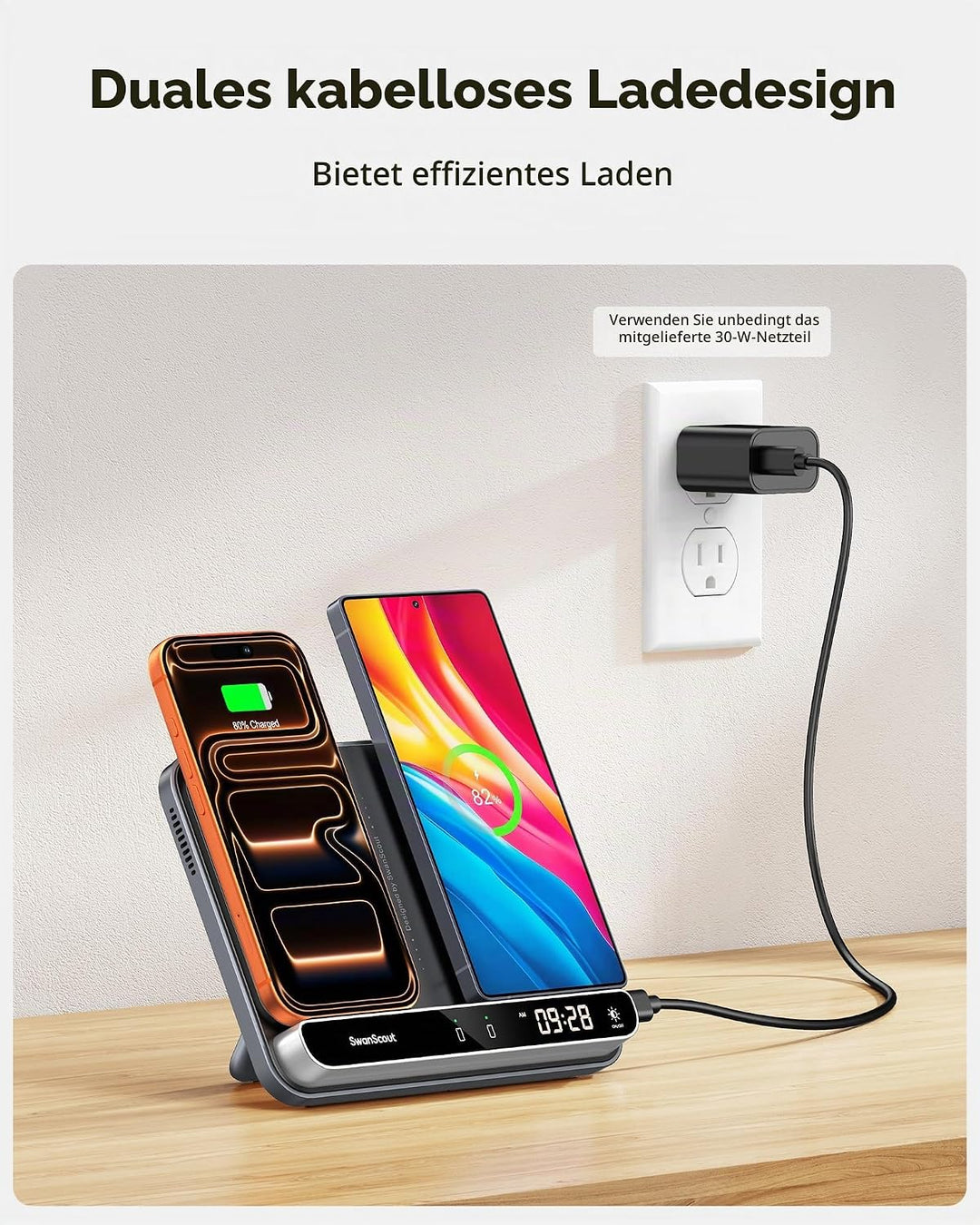 Dual Induktive Ladestation für 2 Handys, 30W Doppel Handy Ladestation für iPhone Air/17 Pro/17 Pro M