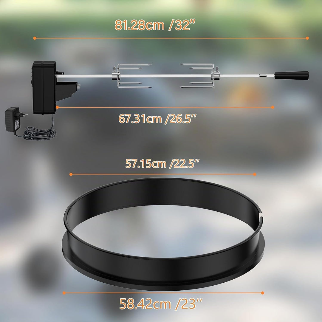 onlyfire Rotisserie Grillspiess Set mit DC Grillmotor und Adapter, Drehspiess für Weber 57cm Kettle