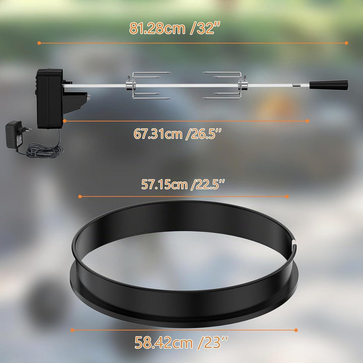 onlyfire Rotisserie Grillspiess Set mit DC Grillmotor und Adapter, Drehspiess für Weber 57cm Kettle
