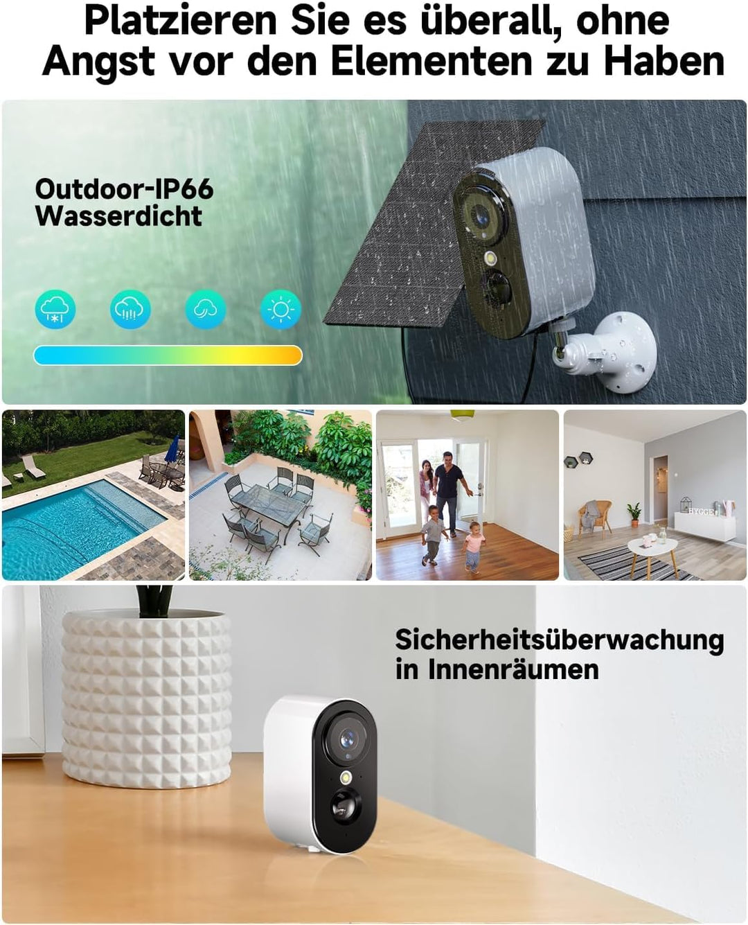 2K Überwachungskamera Aussen Akku mit Solarpanel - Kamera Überwachung Aussen WLAN mit Farbige Nachts