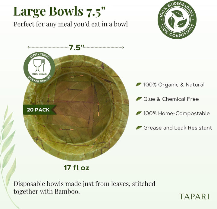 TAPARI Robust Umweltfreundliche Einweggeschirr Schalen aus Blättern Ø 19cm- 100% biologisch abbaubar