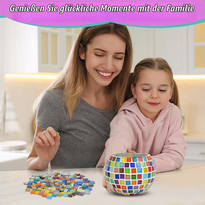 AUAUY Glasmosaik Kerzenhalter Kit, Mosaik Bastelset Kinder Mosaiksteine zum Basteln Mädchen Mosaikfl
