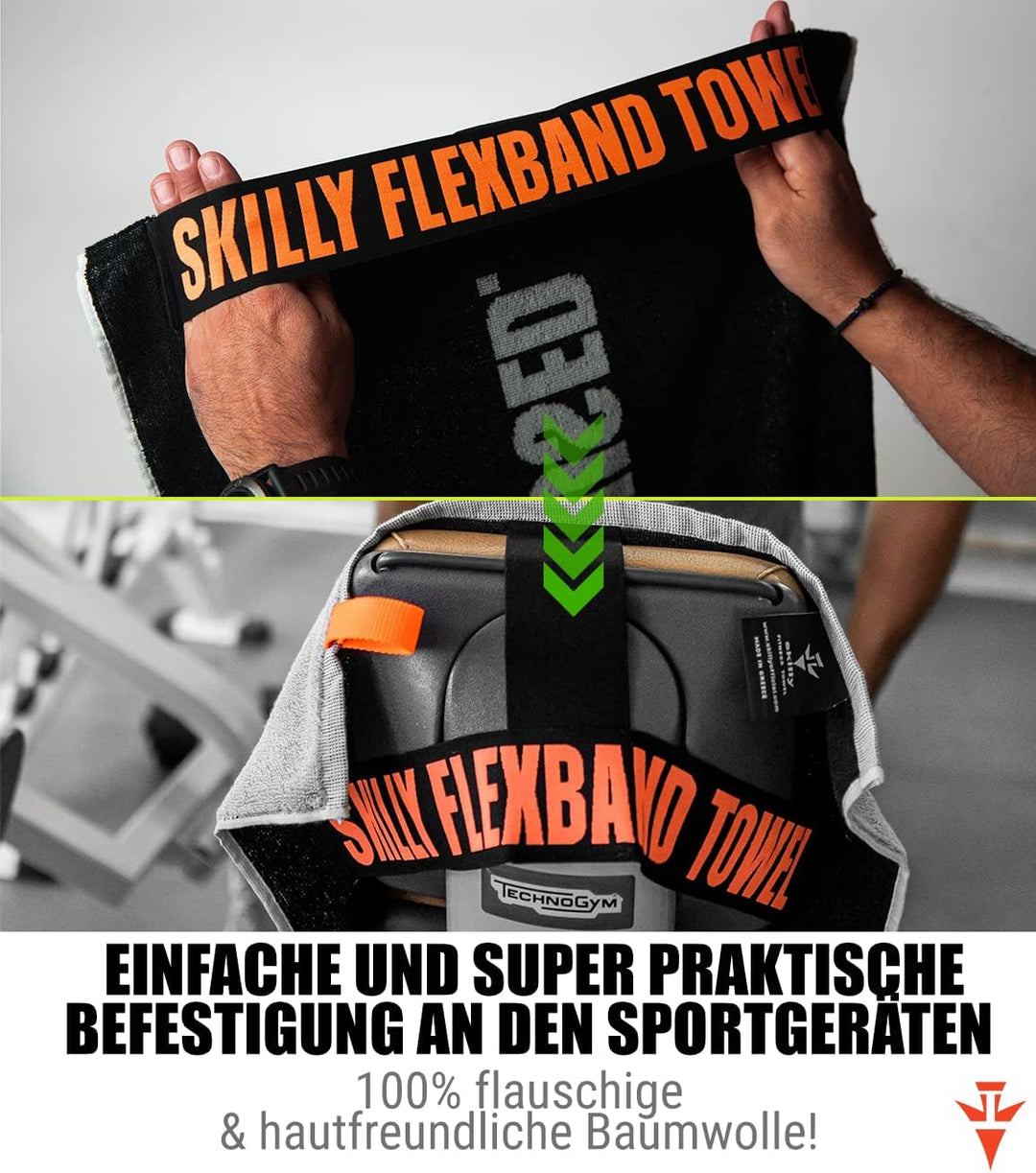 skilly Fitness Handtuch aus Baumwolle, 120x50cm mit Antirutsch-Funktion für das Training an Fitnessg