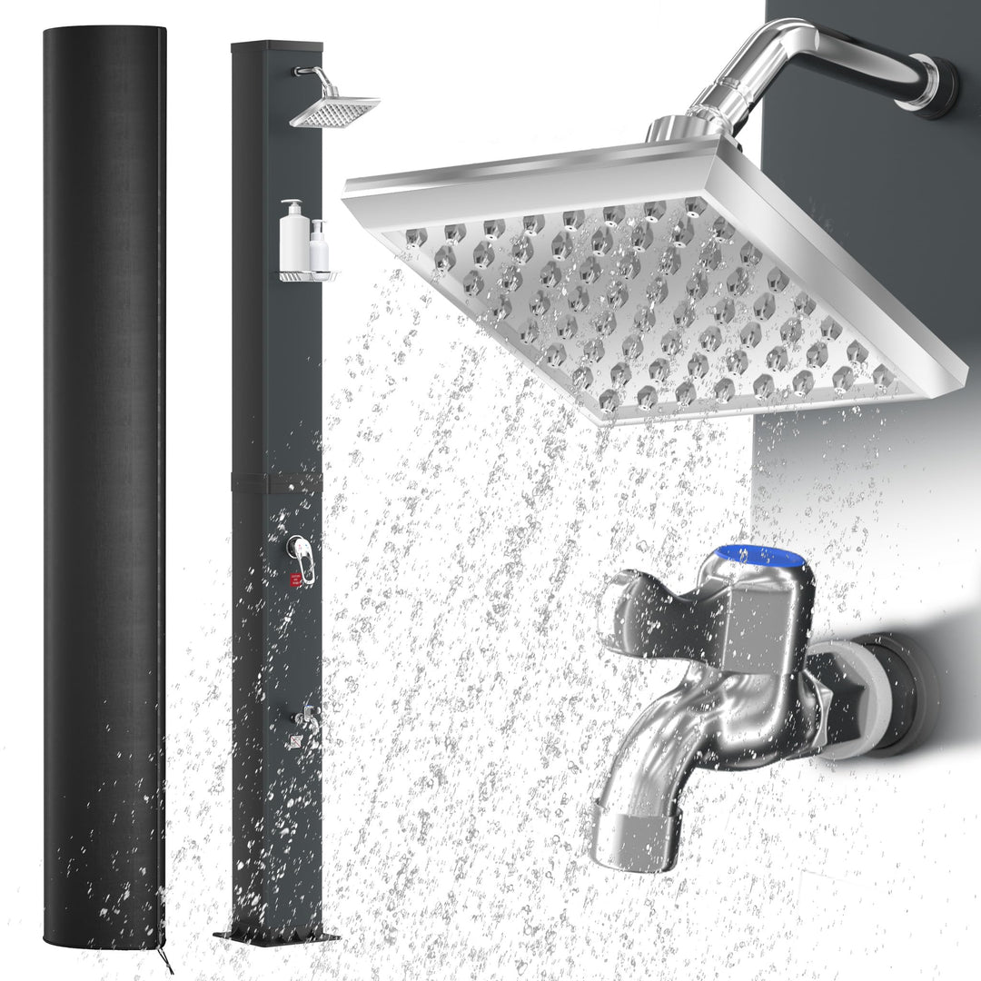 AufuN Solardusche Gartendusche 40L mit Chrom & Edelstahl, Warmwasser bis 60°C ohne Strom, 15cm Dusch