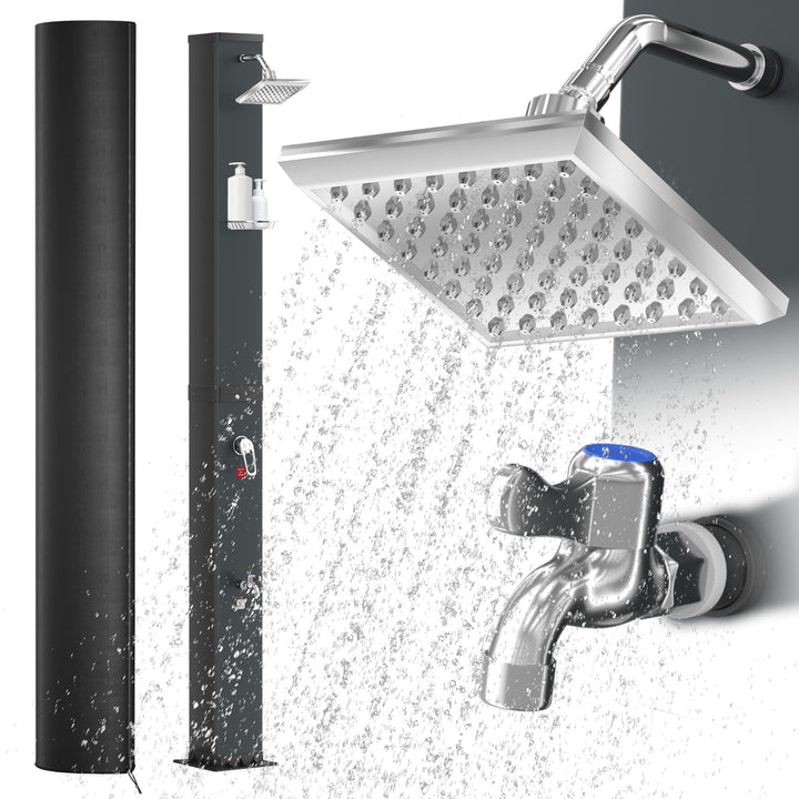 AufuN Solardusche Gartendusche 40L mit Chrom & Edelstahl, Warmwasser bis 60°C ohne Strom, 15cm Dusch