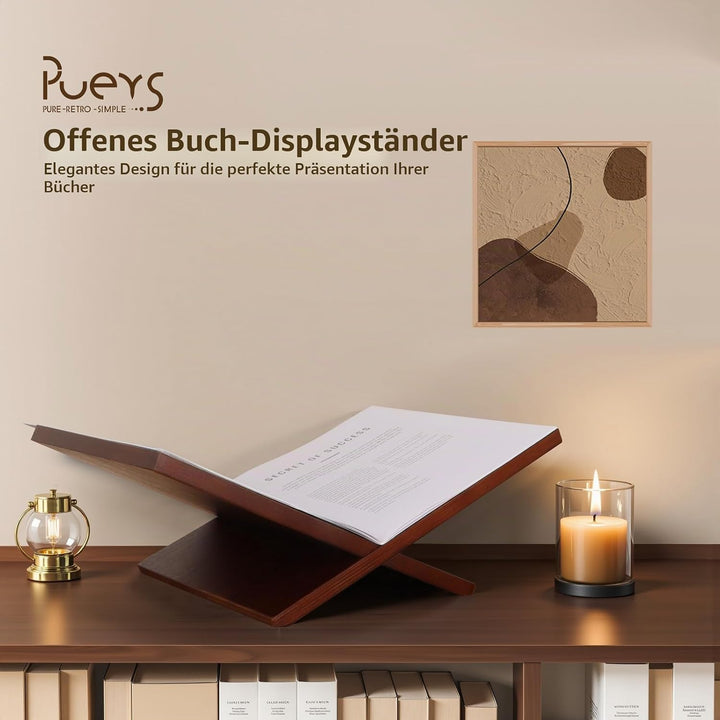 PUERSI Buchständer, Buchhalter Holz, Offene Bücherständer zum Ausstellen und Lesen, Buchaufsteller f