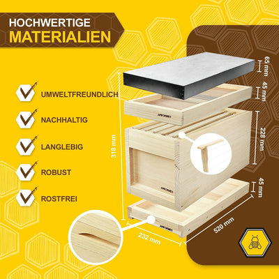 APIFORMERS Zander Ablegerkasten - aus Weymouthskiefer - Nachhaltig - Imkereibedarf - 5 Waben - Massi