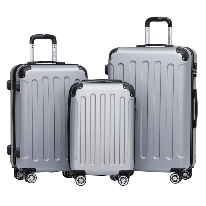 BEIBYE Hartschalen-Koffer Trolley Rollkoffer Reisekoffer Handgepäck 4 Rollen (M-L-XL-Set) (Silber, S