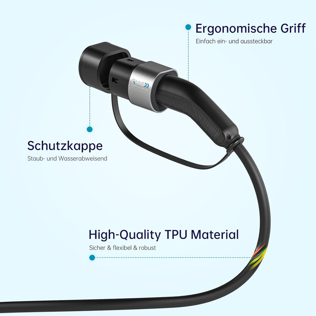 QIAO Elektrofahrzeug-Ladekabel Typ 2, 11kW 5M 16A 3-phasig, IEC 62196 Ladekabel für Elektrofahrzeuge