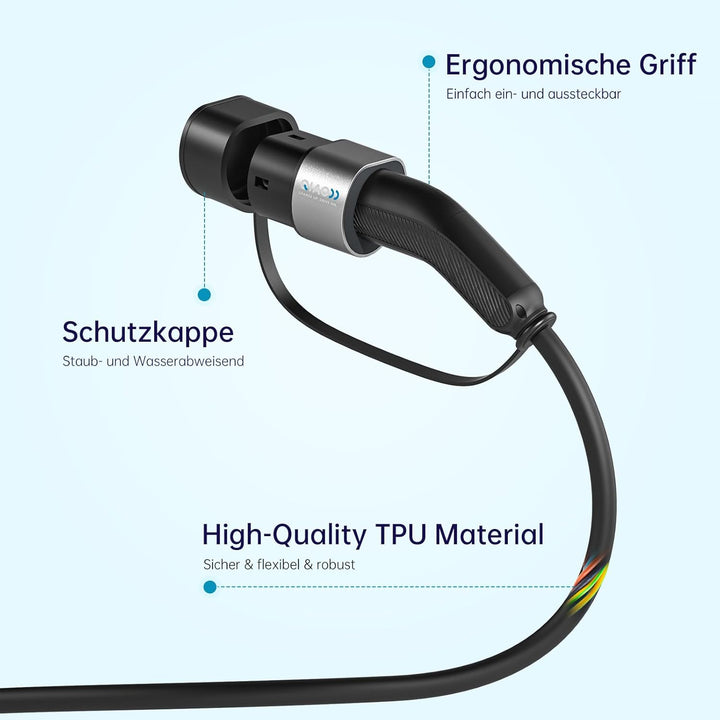 QIAO Elektrofahrzeug-Ladekabel Typ 2, 11kW 5M 16A 3-phasig, IEC 62196 Ladekabel für Elektrofahrzeuge