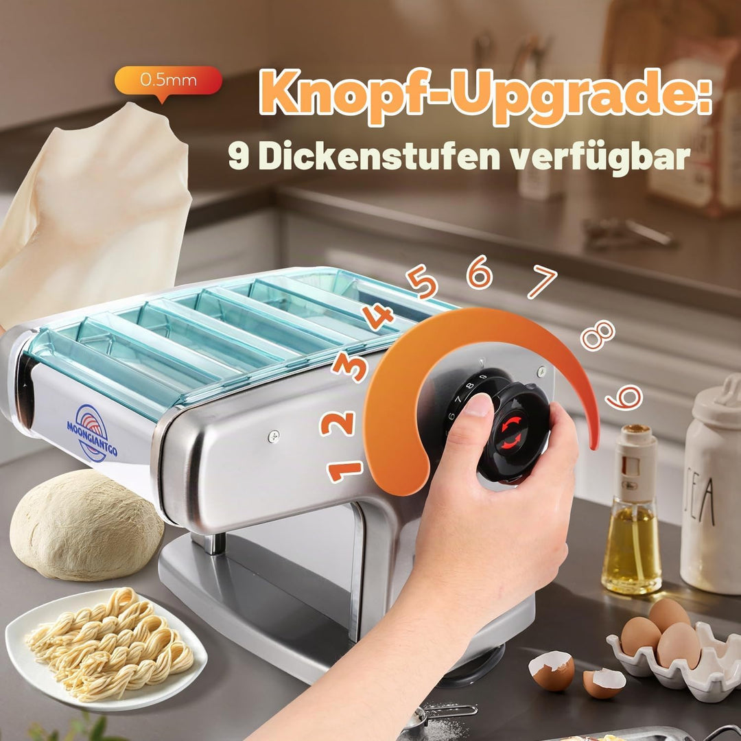 Moongiantgo Nudelmaschine Elektrische Edelstahl mit 9 Einstellbare Dicke 0,5-5mm Für Lasagne, Raviol