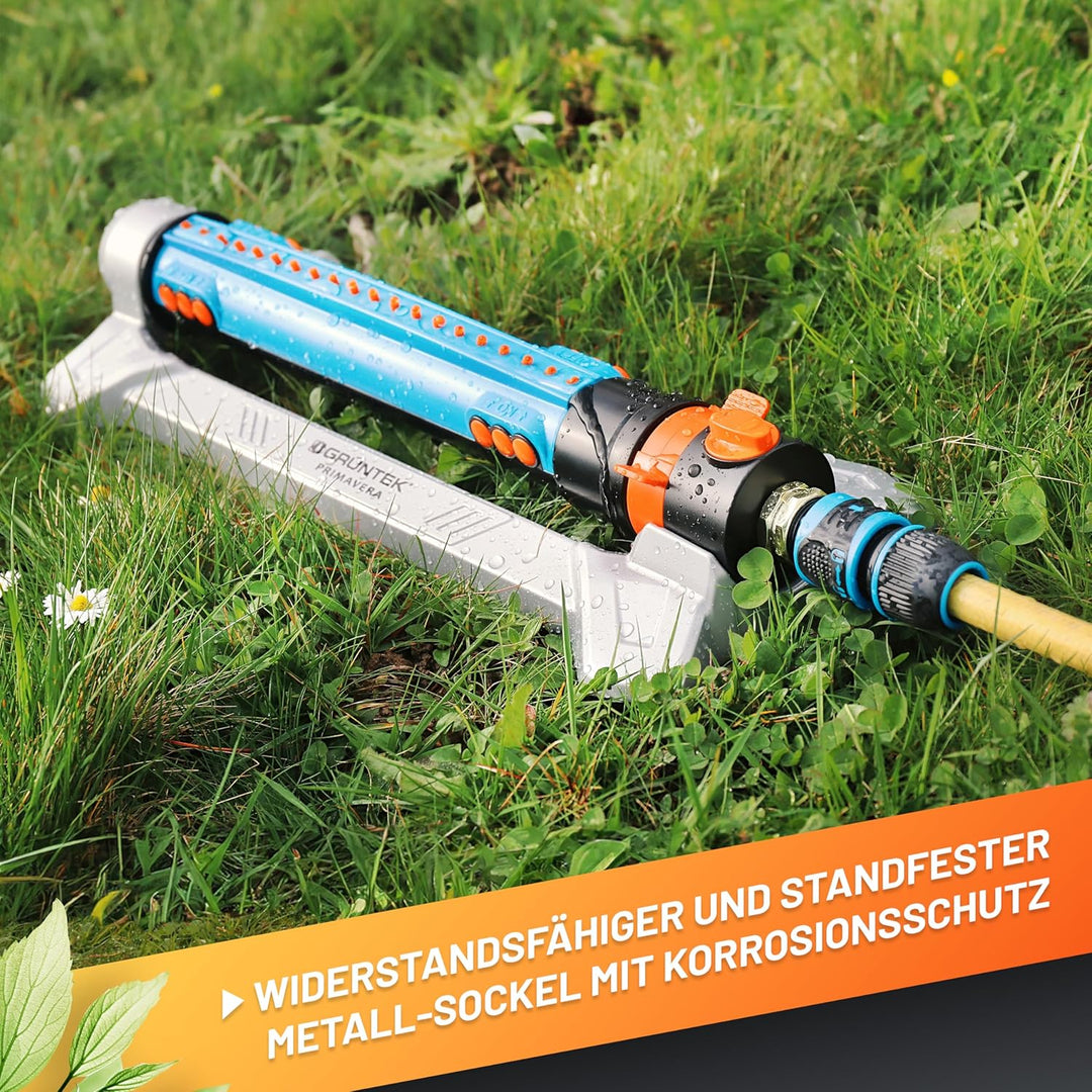 GRÜNTEK Metall Oszillations-Rasensprenger, Beregner mit flexiblem Bewässerungsbereich, Rasen-Sprenge