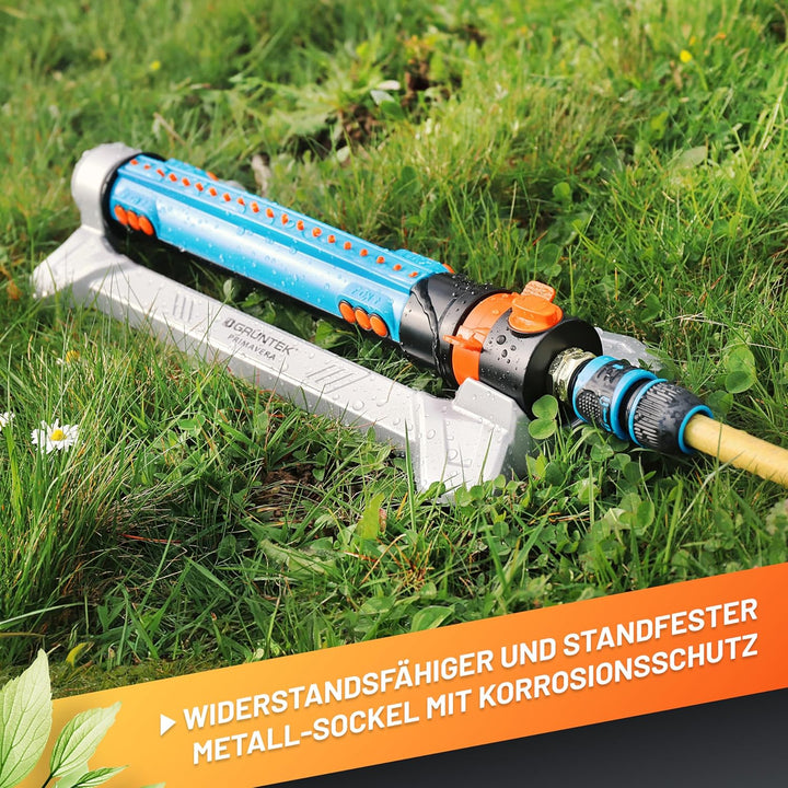 GRÜNTEK Metall Oszillations-Rasensprenger, Beregner mit flexiblem Bewässerungsbereich, Rasen-Sprenge