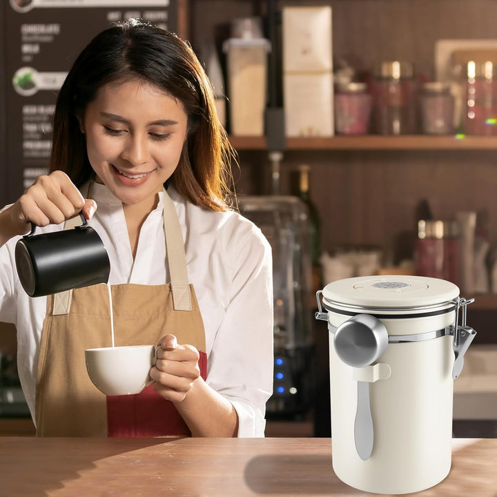 Kaffeedose Luftdicht Edelstahl 304, 1,8 L Kaffeebohnen Behälter Mit EdelstahllöFfel Und Zeiterfassun