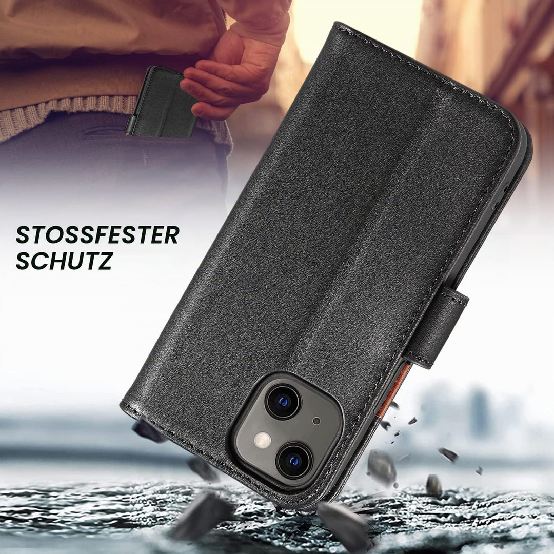 LENSUN Echtleder Hülle für iPhone 13 Mini, Handyhülle [Echtes Leder][Magnetverschluss][RFID Schutz]