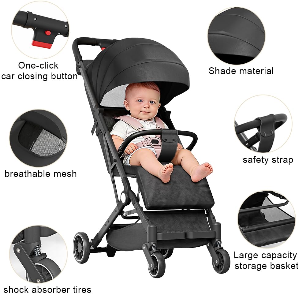 Kinderbuggy, Kinderwagen mit Sonnenschirm, Kinderwagen Zusammenklappbar, Buggy mit Liegefunktion, Ka