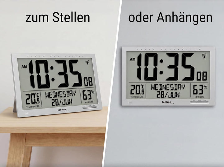 Technoline WS 8013 - digitale, moderne Designer XL Funkwanduhr, schlanker Rahmen, Temperaturanzeige,