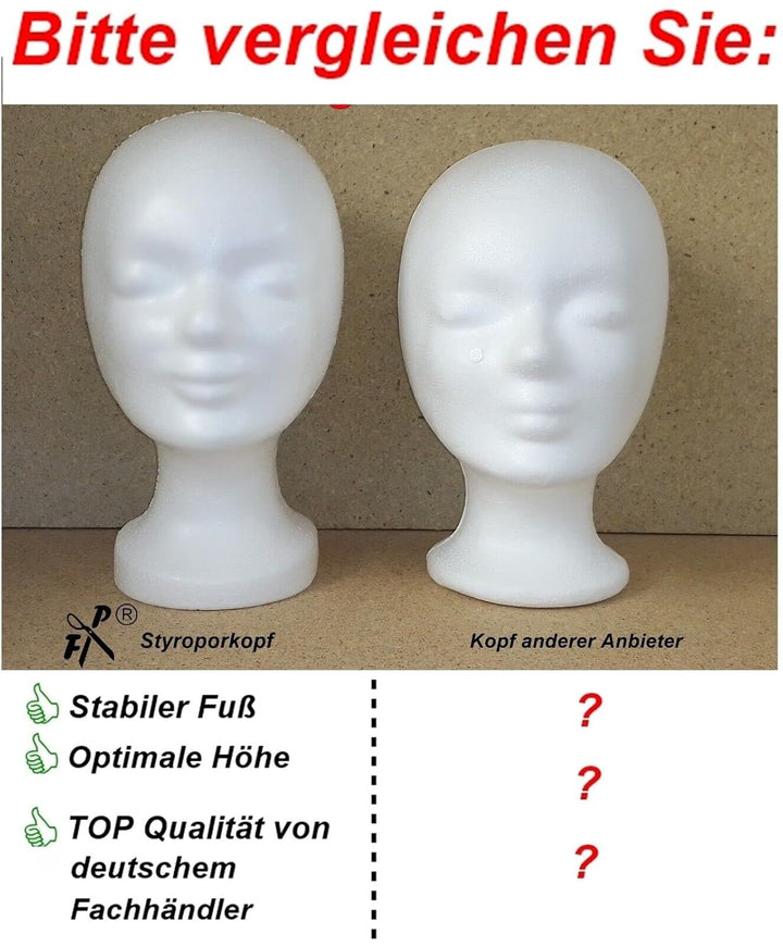 ►►► 6 x FP - Styroporkopf Standard - TOP Marken-Qualität aus deutscher Herstellung (weiss (mit Loch