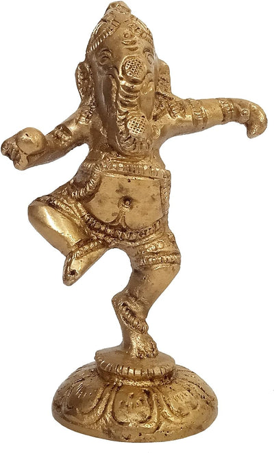 Purpledip Messing-Statue: Tanzender Ganesha (Ganapathi/Vinayaka) Idol in einzigartiger Haltung (1108