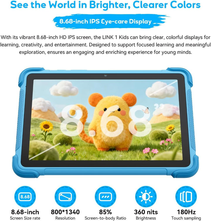 Blackview Link 1 Kids, Kinder-Tablet Android 16 AI, 12GB+64GB(2TB Extern), 3 x KI-Smart-Assistenz, 8