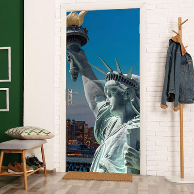 wandmotiv24 Türtapete New York Skyline Freiheitsstatue 90 x 200cm (B x H) - Dekorfolie selbstklebend