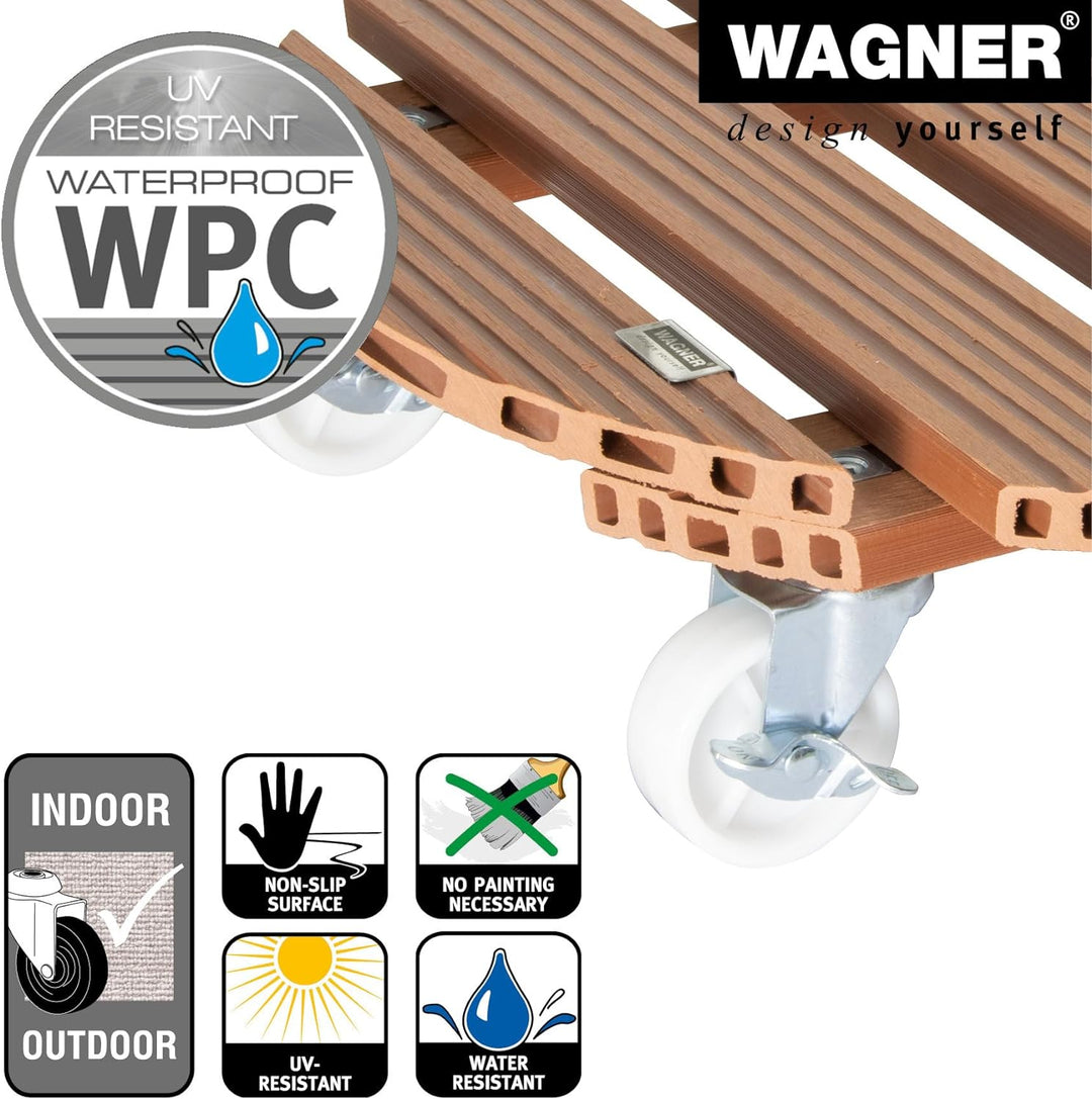 Wagner Pflanzenroller WPC Ø 50 x 11 cm I Blumenroller für Aussenbereich + Innenbereich I Kübelroller