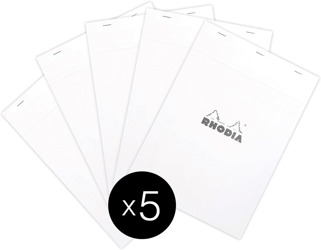 Rhodia 18601C - Packung mit 5 Notizblöcken geheftet No.18 A4 80 Blätter liniert mit Rand 80g, Weiss,