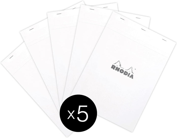 Rhodia 18601C - Packung mit 5 Notizblöcken geheftet No.18 A4 80 Blätter liniert mit Rand 80g, Weiss,