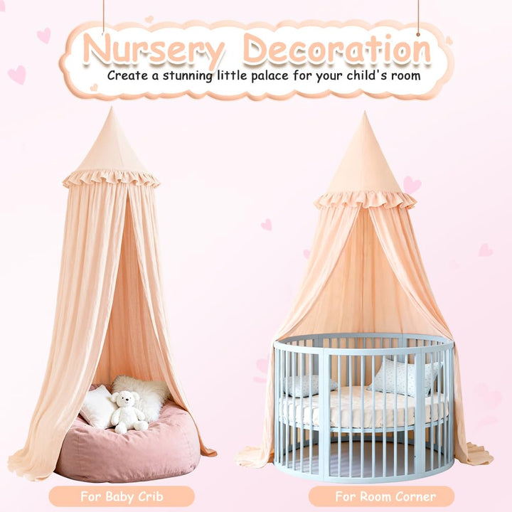 HOTUT Baldachin Kinderzimmer Vintage,Prinzessin Kinderbetthimmel mit Rüschen,Betthimmel Babybett Kin