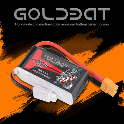 GOLDBAT 3S 11,1V 1500mAh 100C LiPo Wiederaufladbare Batterie mit XT60 Stecker für RC Auto, Skylark m