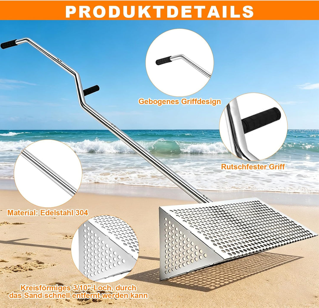 Strandrechen, Sandflohharke Set Aus Edelstahl, Abnehmbarer Langer Stiel | Mit Eimer, Handschuhe, Sch