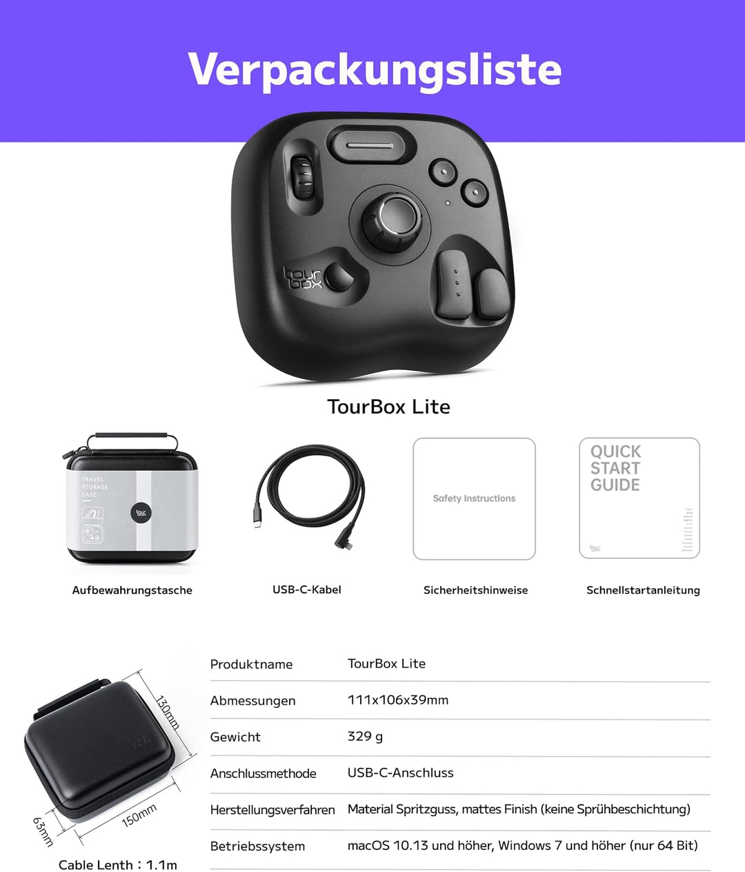 TourBox Lite, Controller Tastatur für Zeichentablett, Comic Animation Farbkorrektur ClipStudioPaint