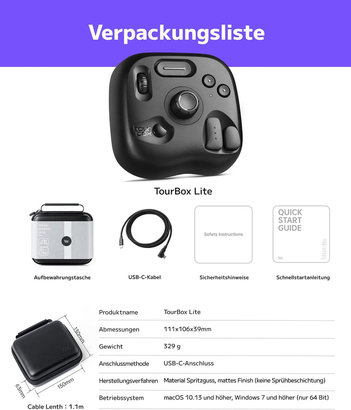 TourBox Lite, Controller Tastatur für Zeichentablett, Comic Animation Farbkorrektur ClipStudioPaint