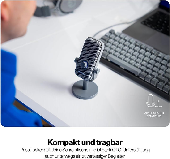 ENDORFY Solum Voice S Alt Gray, Gaming PC mikrofon, Podcast, Streaming, RGB-Beleuchtung, USB Plug &