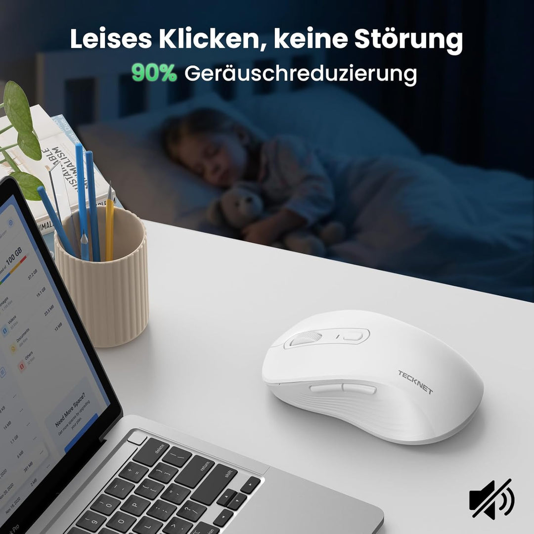 TECKNET Bluetooth Maus, PC Maus Kabellos, Wiederaufladbar Computer Maus 4800 DPI, (BT 5.0/3.0+2.4 GH