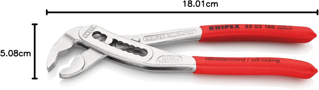 KNIPEX Alligator, Wasserpumpenzange | Rohrzange, Chrom-Vanadium, Rostschutz verchromt, 180 mm, 88 03