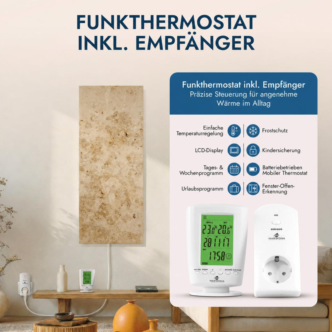 Marmor Infrarotheizung 800 Watt Jura – Massive Wandheizung aus deutschem Jura-Marmor, energiesparend