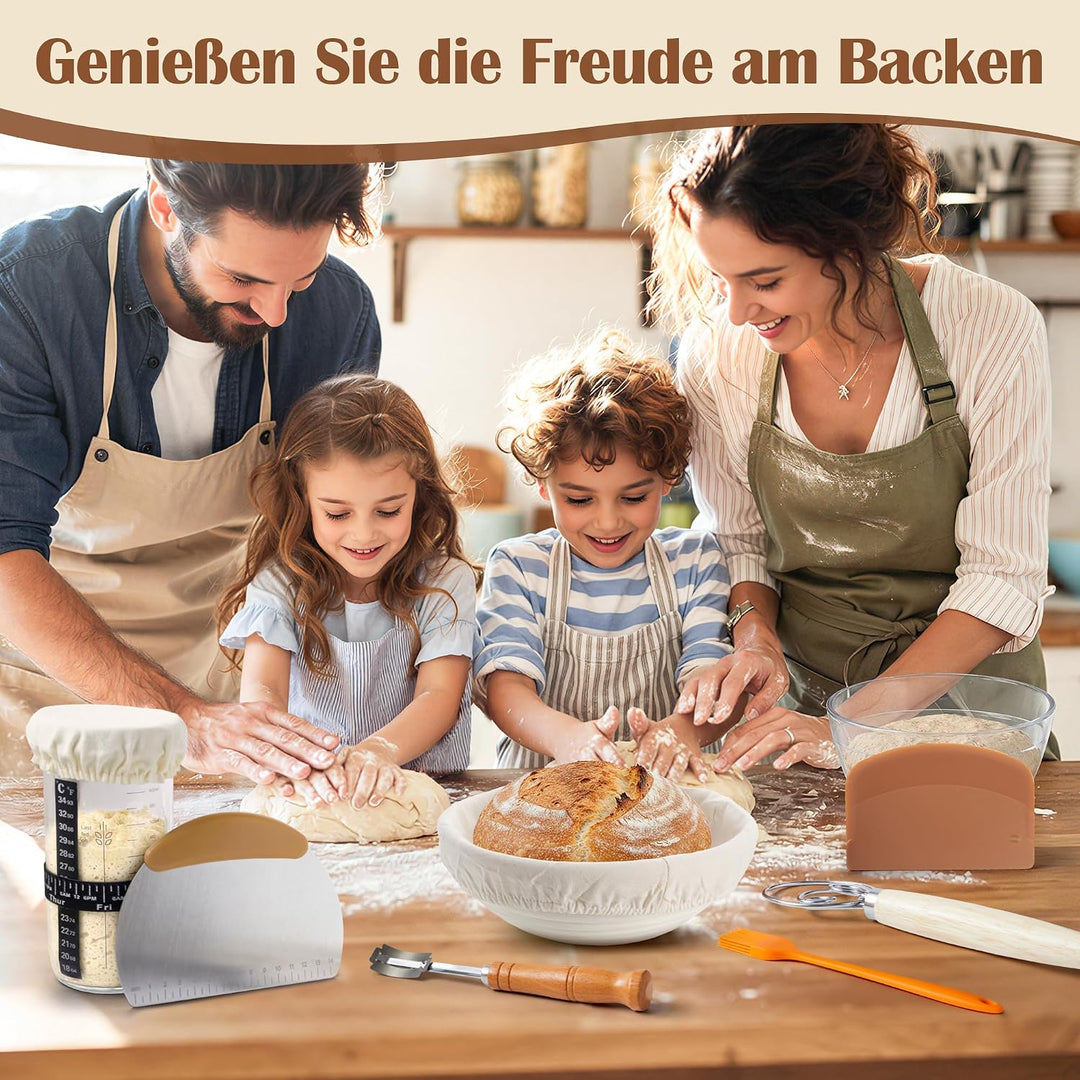 VIcus Sauerteig Starter Set, Gärkörbchen Rund & Oval, Brotbackzubehör Für Sauerteigbrot, Komplettes