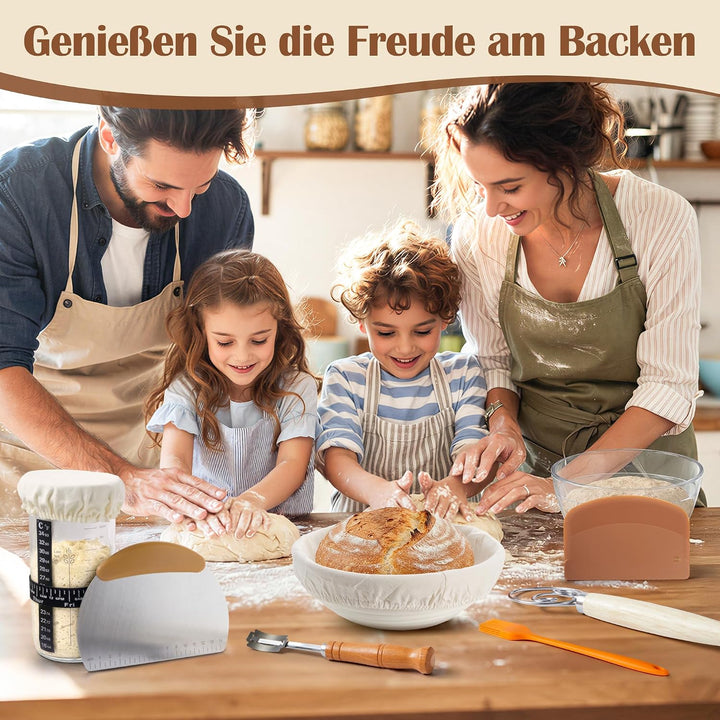 VIcus Sauerteig Starter Set, Gärkörbchen Rund & Oval, Brotbackzubehör Für Sauerteigbrot, Komplettes