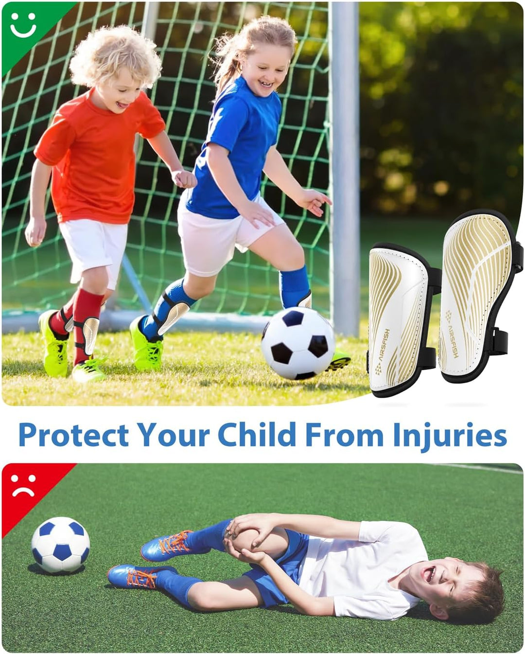 Schienbeinschoner Kinder Fussball Zertifiziert Airsfish Leichte,Langlebige,rutschfeste Schienbeinsch