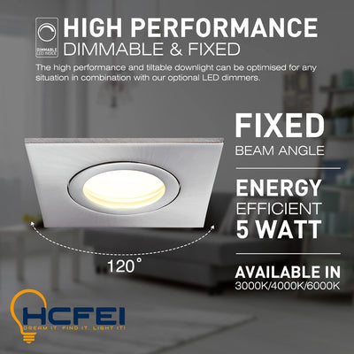 HCFEI 6er Set LED Einbaustrahler 5W dimmbar flach Eckig IP44 Badezimmer 230V Spot Aussen Warmweiss 3