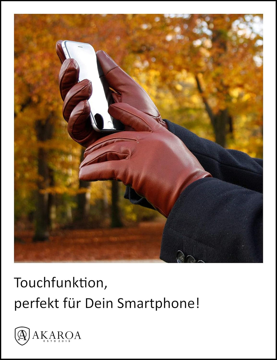 AKAROA ESTD 2019 Lederhandschuhe Herren TIM, Touchscreen Funktion, italienisches Leder, recyceltes S