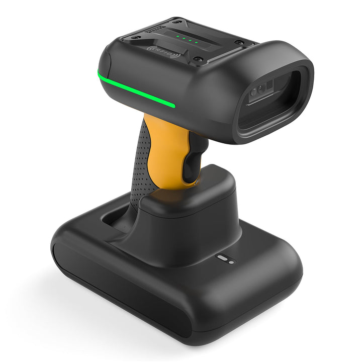 Inateck RFID Barcode Scanner Kabellos, 2D QR Code Scanner Industrial mit Ladestation, IP67 wasserdic