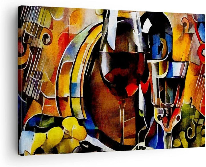 Bilder auf Leinwand Wein Abstraktion Leinwandbild mit Rahmen 70x50cm Wandbilder Dekoration Wohnzimme
