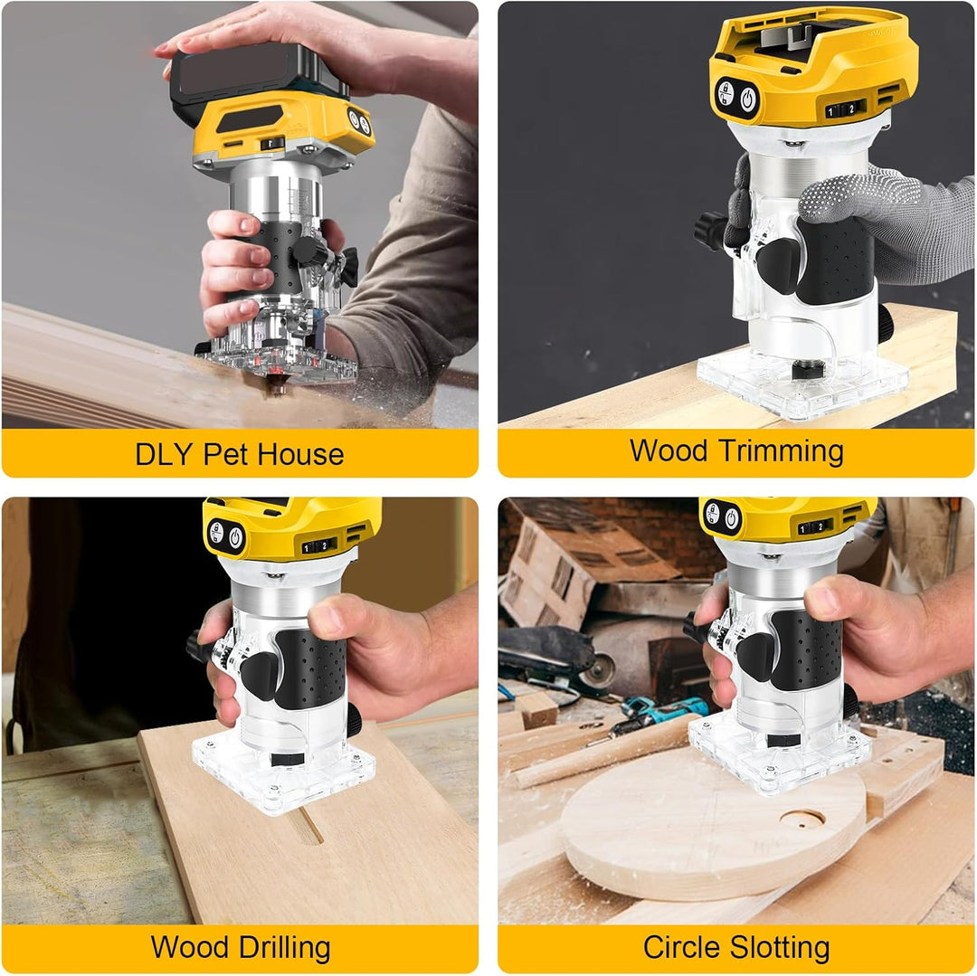 Akku Oberfräse kompatibel mit Dewalt 18V Akku, 1300W Oberfräse Trimmer Einhandfräse, Bürstenloser Ka