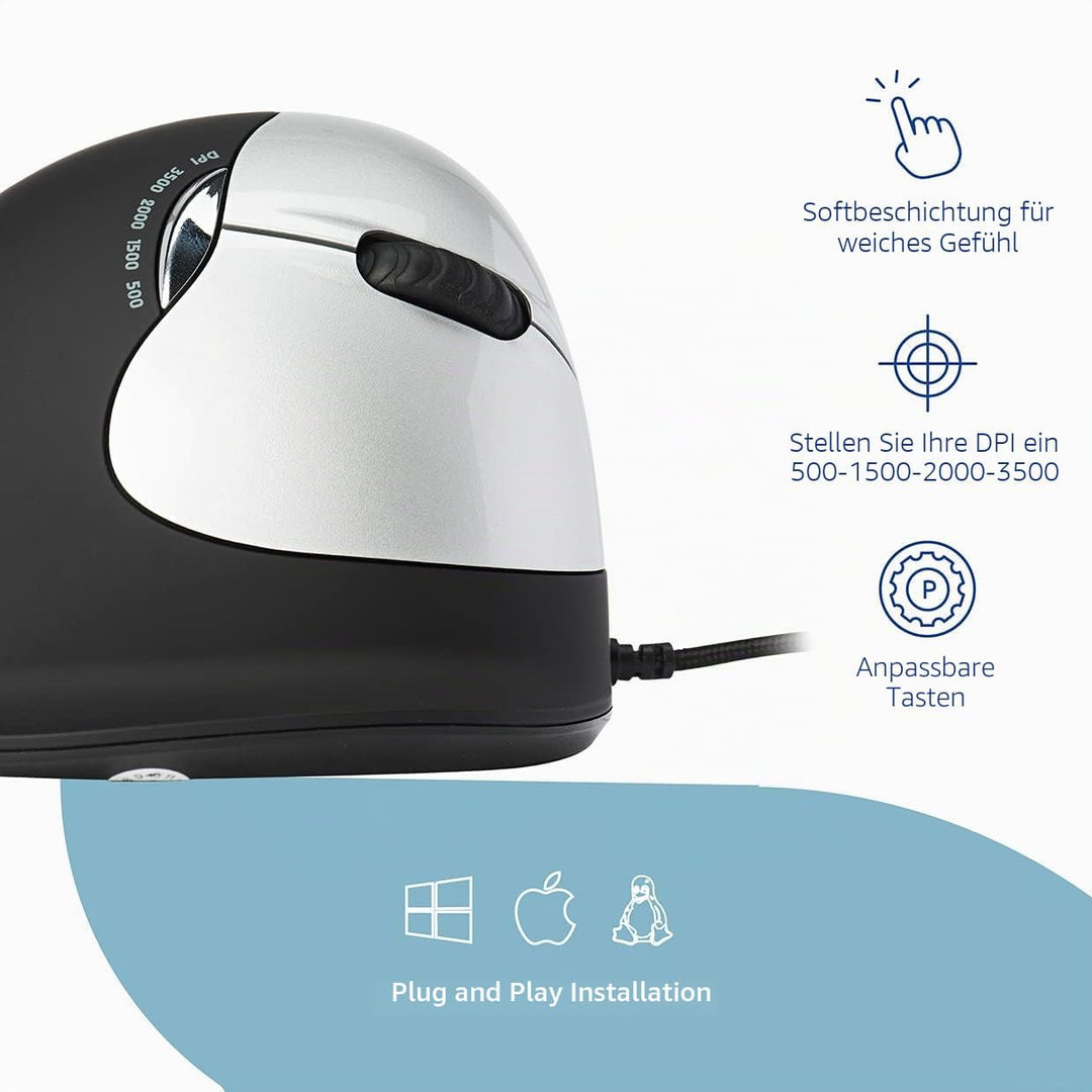 R-Go HE Break Ergonomische Maus, Vertikale Maus mit Anti-RSI-Software, Mittel (Handlänge 165-185mm),