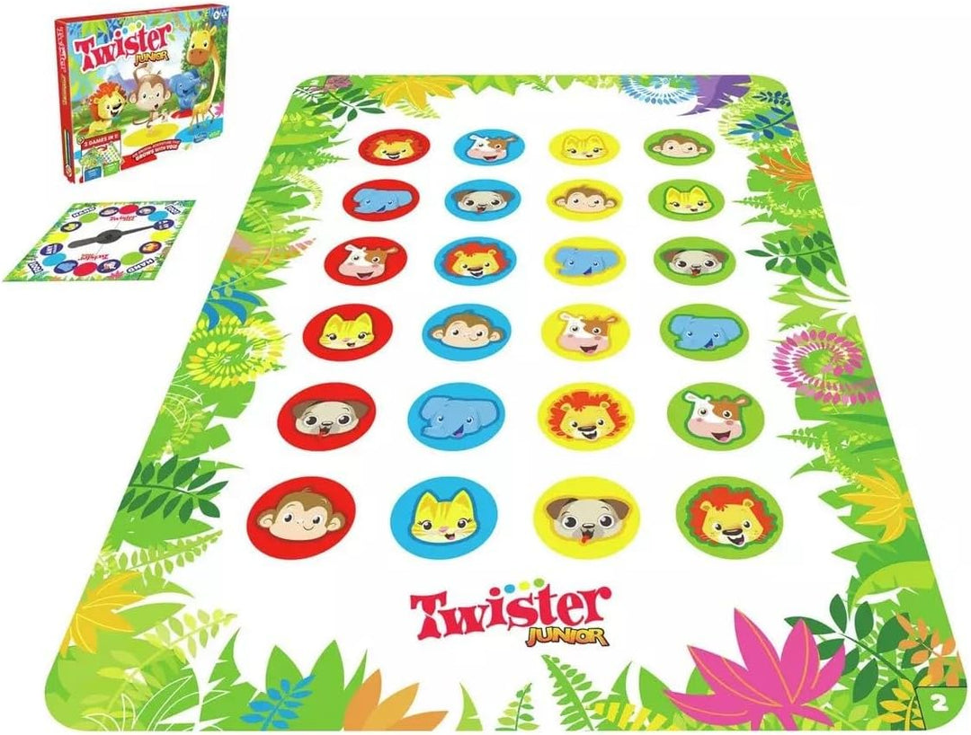 Twister Junior Spiel, Tierabenteuer 2-seitige Matte, 2 Spiele in 1, Partyspiel, Indoor-Spiel für 2-4