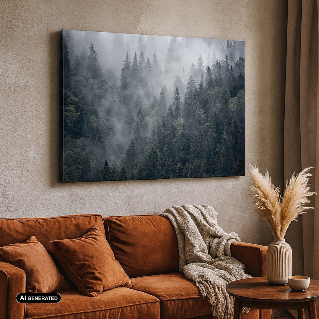 Bilder auf Leinwand 100x70cm Leinwandbild mit Rahmen Wald Baum Natur Gross Wanddeko Bild Schlafzimme