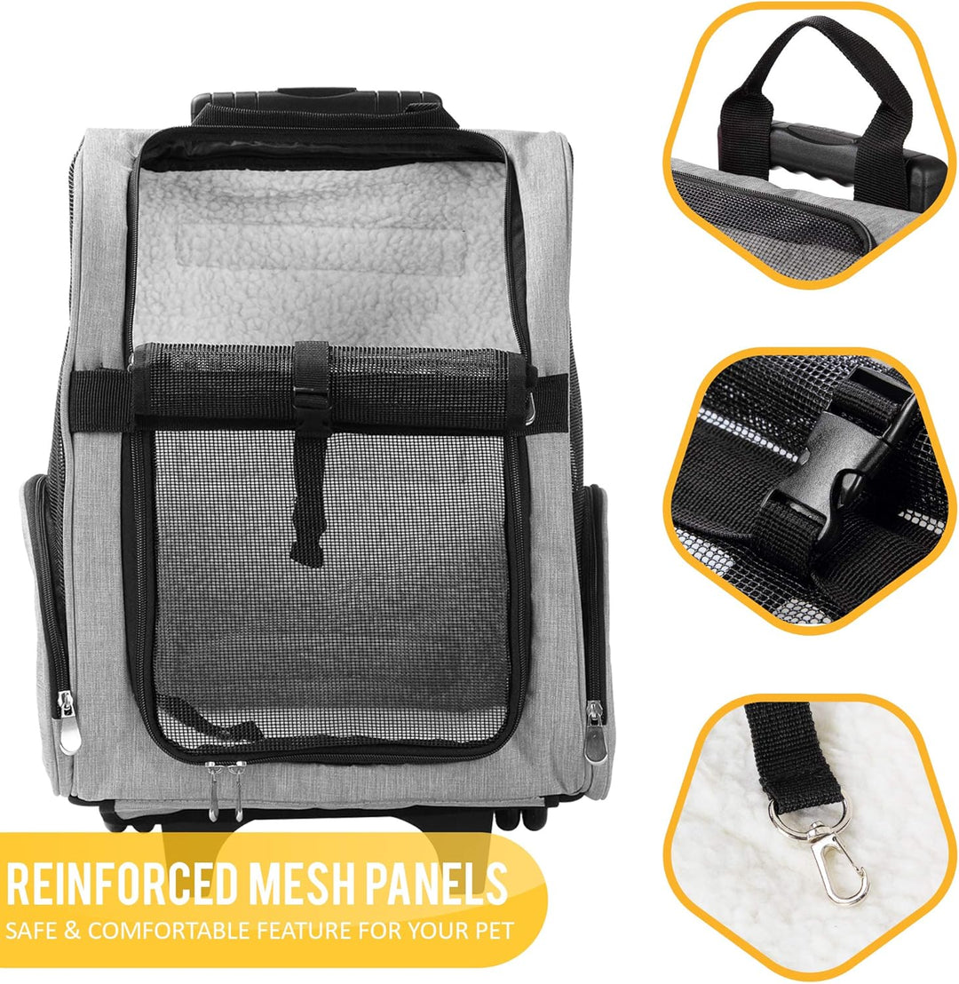KOPEKS Deluxe-Rucksack/Reisetasche für Haustiere mit Doppelrollen, Medium, grau grau Medium, grau Me
