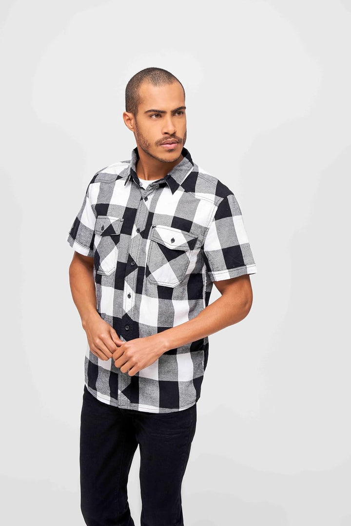 Brandit Check Shirt Herren Kurzarm Single Hemd XXL Weiss-schwarz, Single Hemd XXL Weiss-schwarz